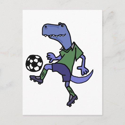 Funny T-rex Dinosaur die de Cartoon van de Voetbal Briefkaart (Voorkant)