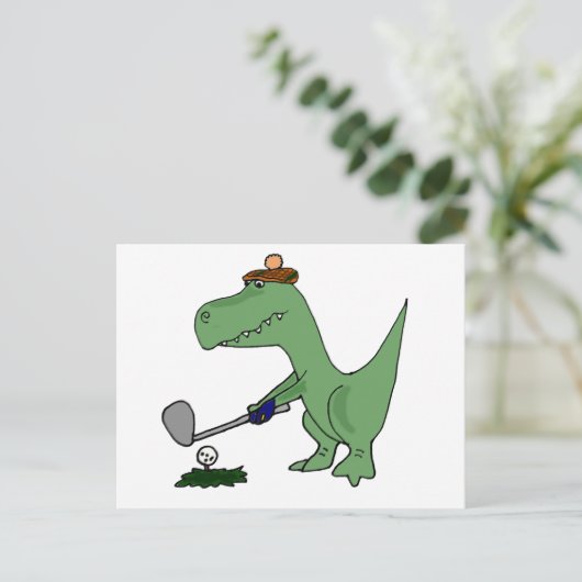 Funny T-Rex Dinosaur die Golf speelt Briefkaart (Staand voorkant)