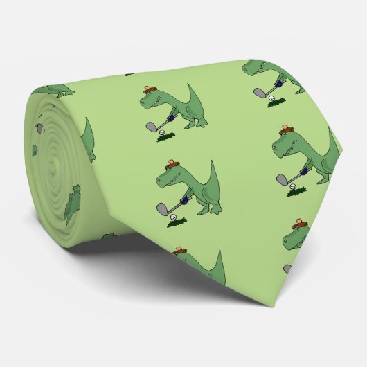 Funny T-Rex Dinosaur die Golf speelt Stropdas (Opgerold)