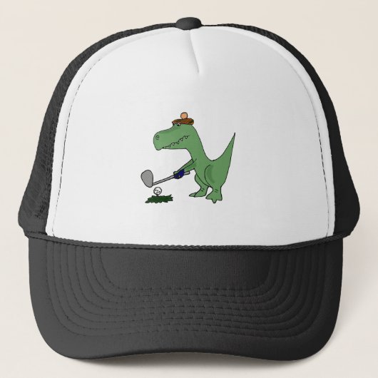 Funny T-Rex Dinosaur die Golf speelt Trucker Pet (Voorkant)