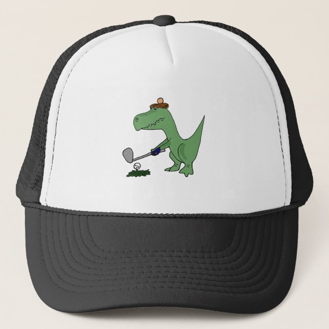 Funny T-Rex Dinosaur die Golf speelt Trucker Pet (Voorkant)