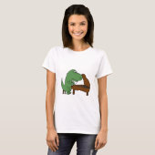 Funny T-Rex Dinosaur die Piano speelt T-shirt (Voorkant volledig)