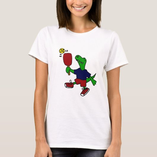 Funny T-Rex Dinosaur die Pickleball speelt T-shirt (Voorkant)