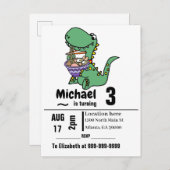 Funny T-rex Dinosaur eating Ramen Noodles Uitnodiging Briefkaart (Voorkant / Achterkant)