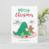 Funny T Rex Dinosaur Gingerbrood Cookie Kerstmis Feestdagenkaart (Staand voorkant)