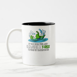 Funny T-Rex Dinosaur haat rugslag zwemmen Tweekleurige Koffiemok