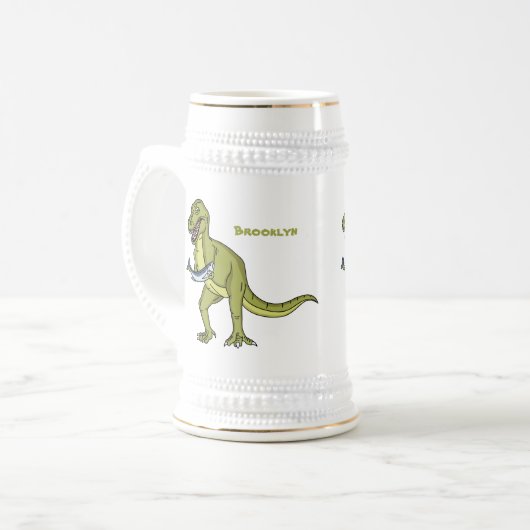 Funny T rex dinosaur illustratie Bierpul (Voorkant links)