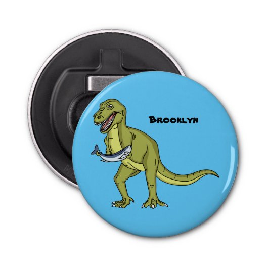 Funny T rex dinosaur illustratie Button Flesopener (Voorkant)