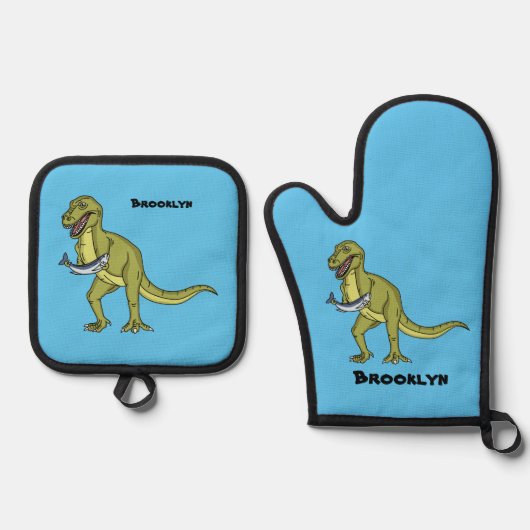 Funny T rex dinosaur illustratie Ovenwant & Pannenlap Set (Voorkant)