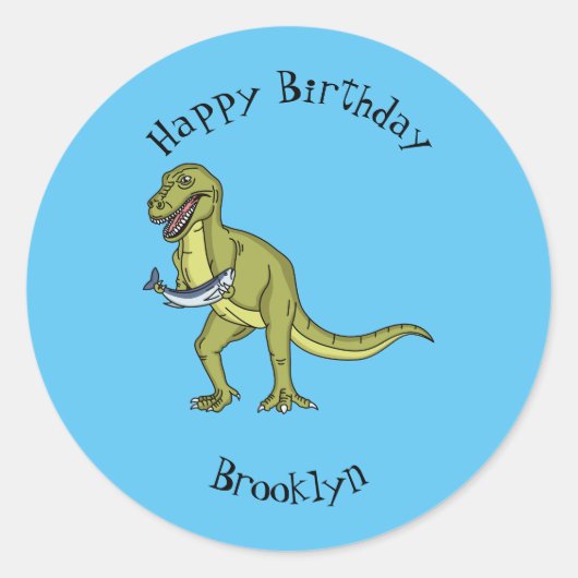 Funny T rex dinosaur illustratie Ronde Sticker (Voorkant)