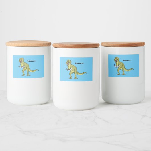 Funny T rex dinosaur illustratie Voedselcontainer Etiket (Flessen)