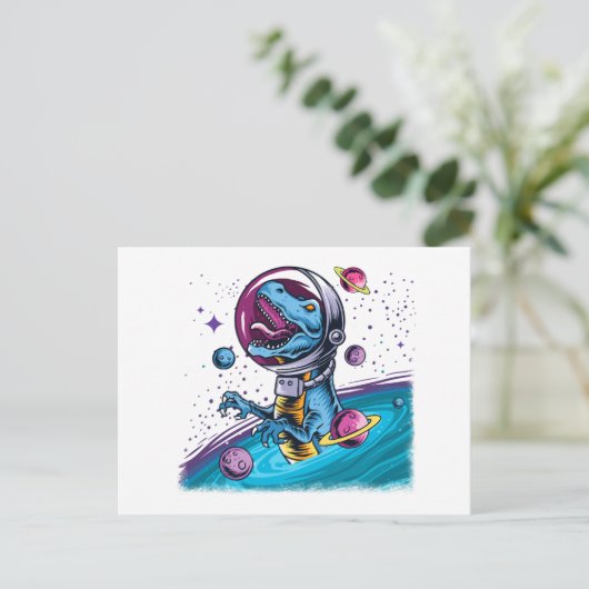 Funny T-Rex Dinosaur in de ruimte Briefkaart (Staand voorkant)