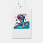 Funny T-Rex Dinosaur in de ruimte Cadeaulabel (Voorkant)