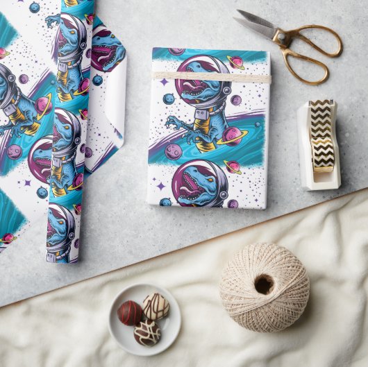 Funny T-Rex Dinosaur in de ruimte Cadeaupapier (Crafts)