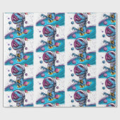 Funny T-Rex Dinosaur in de ruimte Cadeaupapier (Vlak)