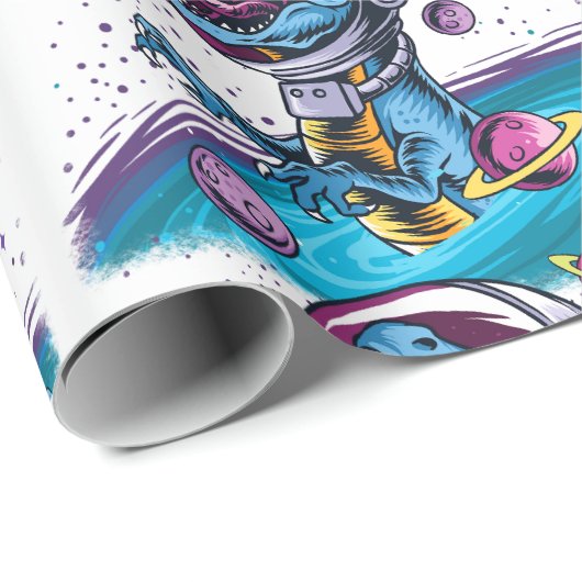 Funny T-Rex Dinosaur in de ruimte Cadeaupapier (Rol Hoek)