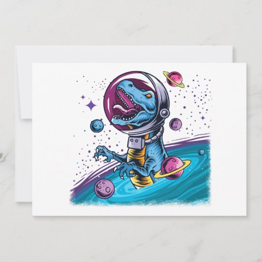 Funny T-Rex Dinosaur in de ruimte Feestdagenkaart (Voorkant)