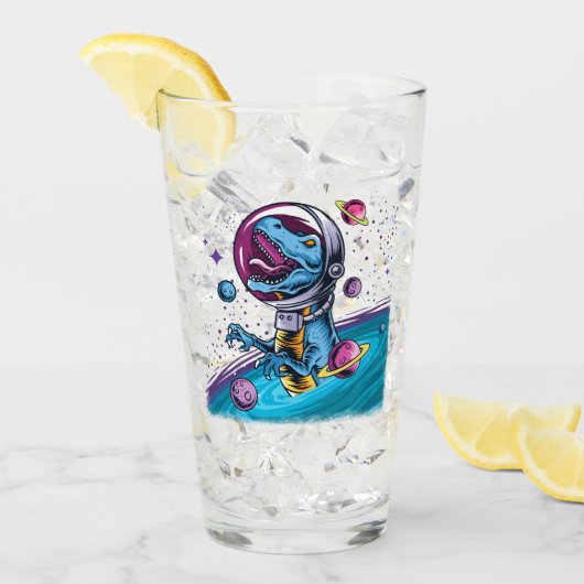 Funny T-Rex Dinosaur in de ruimte Glas (Voorkant ijs)