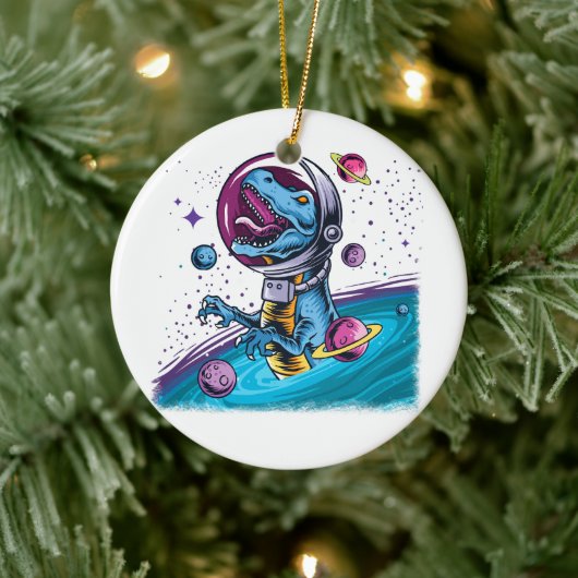 Funny T-Rex Dinosaur in de ruimte Keramisch Ornament (Boom)