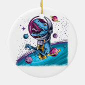 Funny T-Rex Dinosaur in de ruimte Keramisch Ornament (Achterkant)