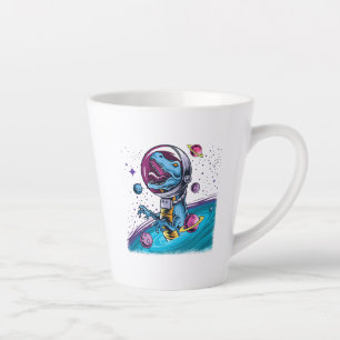 Funny T-Rex Dinosaur in de ruimte Latte Mok