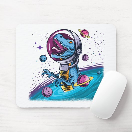 Funny T-Rex Dinosaur in de ruimte Muismat (Met muis)