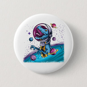 Funny T-Rex Dinosaur in de ruimte Ronde Button 5,7 Cm