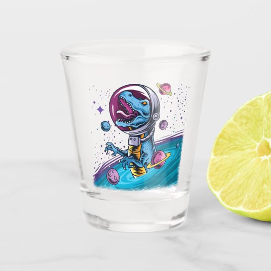 Funny T-Rex Dinosaur in de ruimte Shot Glas (Voorkant)