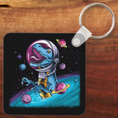 Funny T-Rex Dinosaur in de ruimte Sleutelhanger (Achterkant)