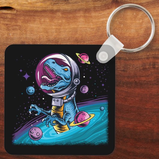 Funny T-Rex Dinosaur in de ruimte Sleutelhanger (Achterkant)
