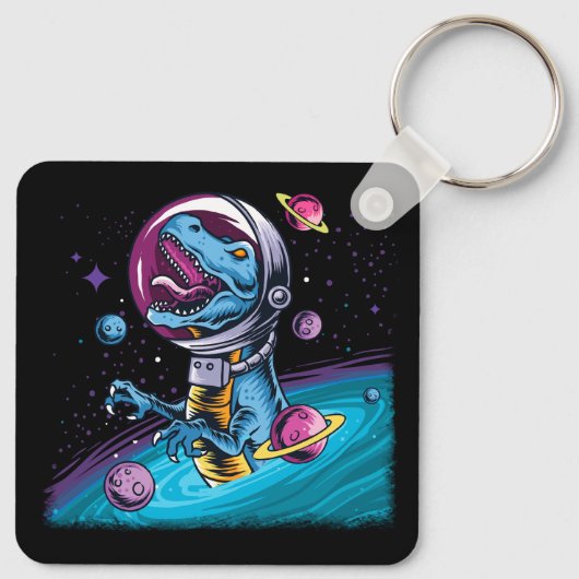 Funny T-Rex Dinosaur in de ruimte Sleutelhanger (Achterkant)