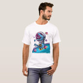 Funny T-Rex Dinosaur in de ruimte T-shirt (Voorkant volledig)