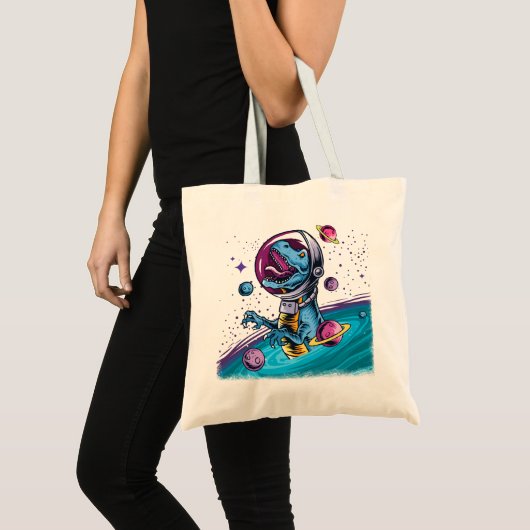 Funny T-Rex Dinosaur in de ruimte Tote Bag (Voorkant (product))