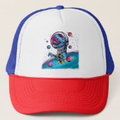 Funny T-Rex Dinosaur in de ruimte Trucker Pet (Voorkant)