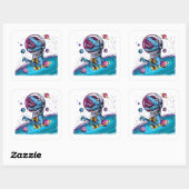 Funny T-Rex Dinosaur in de ruimte Vierkante Sticker (Vel)