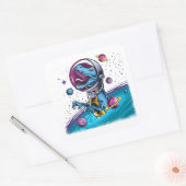 Funny T-Rex Dinosaur in de ruimte Vierkante Sticker (Envelop)
