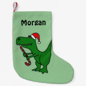 Funny T-Rex Dinosaur in Santa Hat Stocking Kleine Kerstsok (Voorkant)