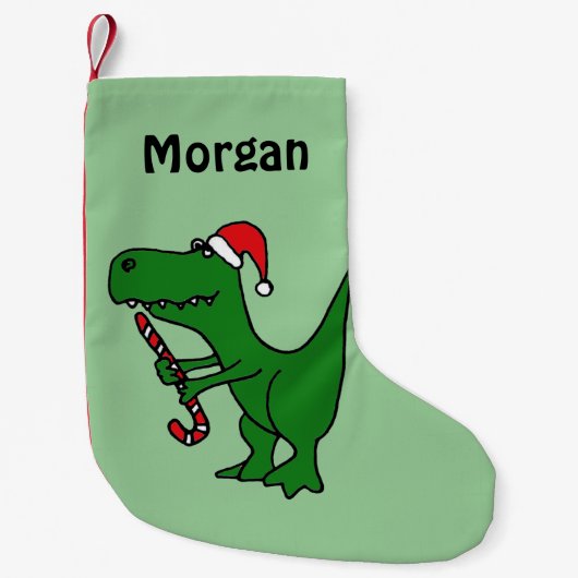 Funny T-Rex Dinosaur in Santa Hat Stocking Kleine Kerstsok (Voorkant)