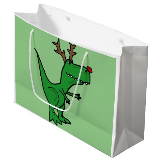 Funny T-Rex Dinosaur-kerstrendierster Large Cadeautasje (Voorkant Gekanteld)