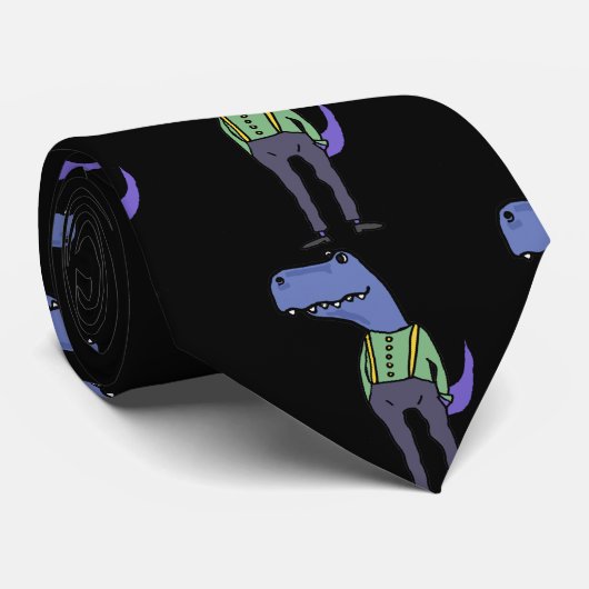 Funny T-rex Dinosaur met Suspenders Stropdas (Opgerold)