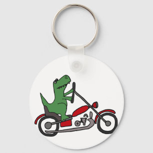 Funny T-rex Dinosaur op de Rode Motorfiets Sleutelhanger