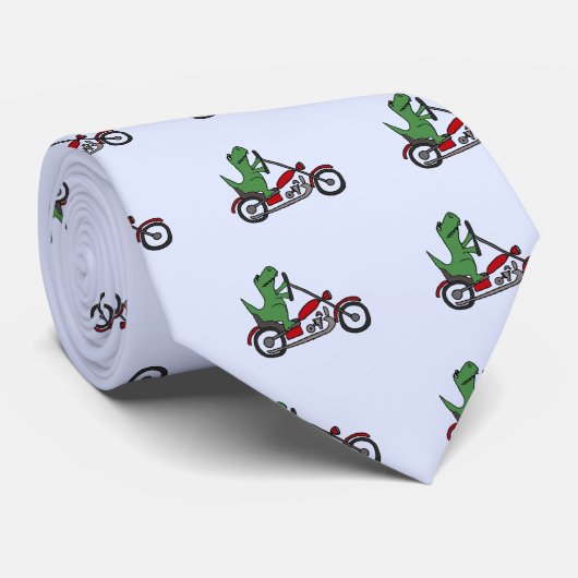 Funny T-rex Dinosaur op de Rode Motorfiets Stropdas (Opgerold)