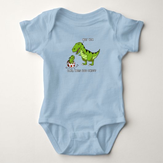 Funny T-Rex Dinosaur Pa doet God bestaan atheïst Romper (Voorkant)