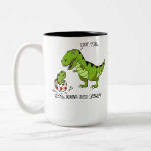 Funny T-Rex Dinosaur Pa doet God bestaan atheïst Tweekleurige Koffiemok