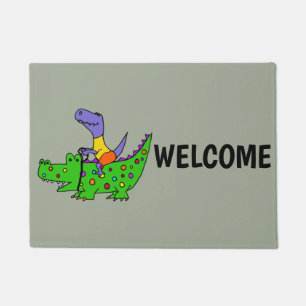 Funny T-rex Dinosaur Riding Alligator Deurmat