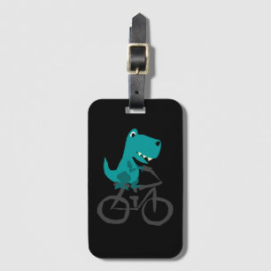 Funny T-rex Dinosaur Riding Bicycle Cartoon Bagagelabel