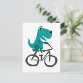 Funny T-rex Dinosaur Riding Bicycle Cartoon Briefkaart (Staand voorkant)