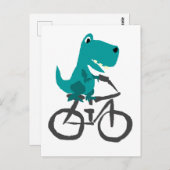 Funny T-rex Dinosaur Riding Bicycle Cartoon Briefkaart (Voorkant / Achterkant)