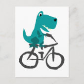 Funny T-rex Dinosaur Riding Bicycle Cartoon Briefkaart (Voorkant)