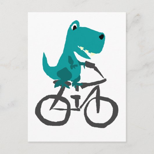 Funny T-rex Dinosaur Riding Bicycle Cartoon Briefkaart (Voorkant)